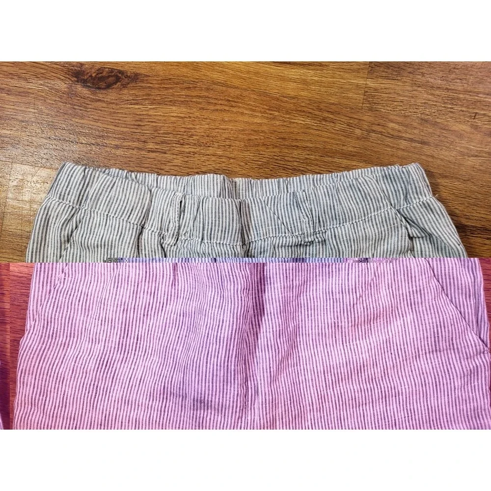 Quince Women XS 100% European Linen Pinstripe Elastic Waist Crop Pant Blue White